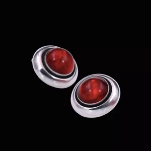 N.E. From - Denmark. Sterling Silver Ear Clips with Amber. - Picture 1 of 3