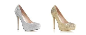 Pleaser High Heel Stiletto Platform Glitter & Rhinestone Shoes Destiny 06R - Picture 1 of 2