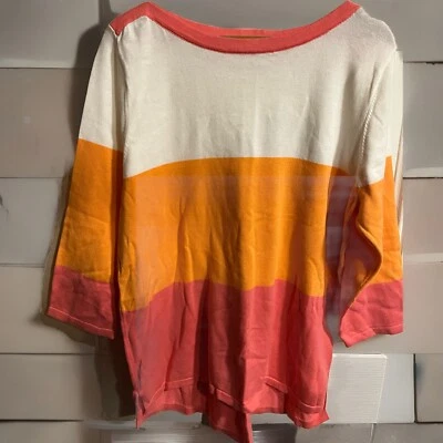 Suéter Jeanne Pierre Mujer XL Bloque de Color Naranja Blanco Tejido Suave Manga Larga Foto 1 de 4