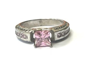 Anillo de Plata de Ley con Piedras Desconocidas Rosa y Blanco Talla Q - Imagen 1 de 18
