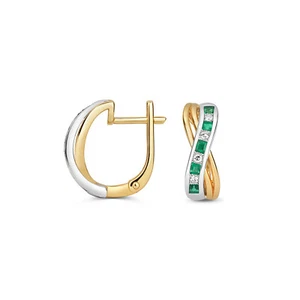 9 Karat (375) Bicolor Gold Diamant Ohrklemme 0.08 Karat mit Smaragd - 17mm*6mm - Bild 1 von 1