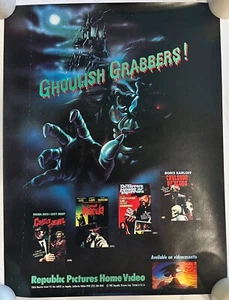Vtg 80s Horror Video Store Republic Pictures VHS Promo Poster Ghoulish Grabbers - Picture 1 of 7