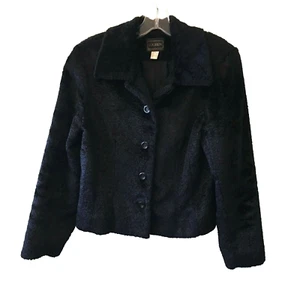 louben jacket size 8 black faux fur buttoned long sleeve lined - Picture 1 of 4
