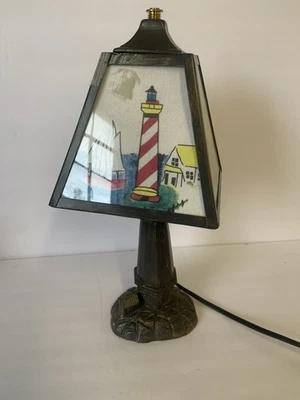 Working Vintage Cast Brass Lighthouse Lamp With Fabric/ Plastic Shade READ - Image 1 of 4