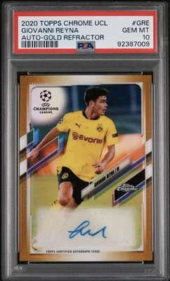 2020-21 Topps Chrome UEFA Gold Refractor Auto Giovanni Reyna #34/50 BVB PSA 10 - Image 1 of 3
