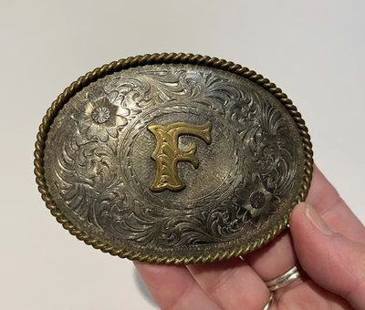 Montana Plateros ~ Placa de Plata Esterlina F Inicial Hebilla de Cinturón Foto 1 de 4