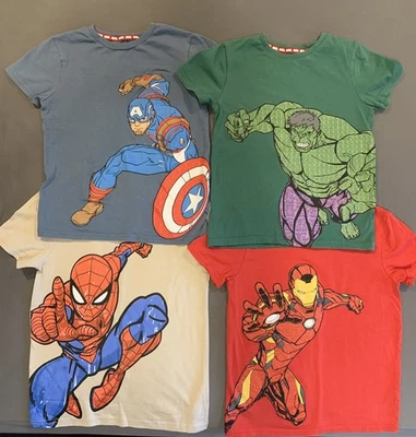 4 Camisetas Niños Marvel Superhéroe Spider-Man Capitán América HuIk Ironman Talla 7/8 Foto 1 de 4