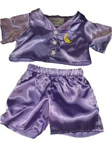 Build A Bear Kleidung - Faux Satin Pyjama Oberteil und Unterteil Bär liegend auf Mond - Bild 1 von 4