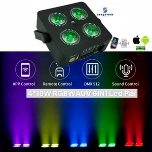 Led 4x18w Mini Battery Wireless Wifi Uplight DJ Night Club DMX Stage Par Lights - Picture 1 of 9