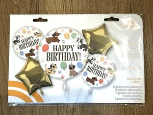 5 Pcs Dog Themed Party Balloons Happy Birthday Bouquet with Gold Stars & 1 Jumbo - Picture 1 of 6