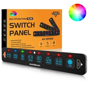 AUXBEAM Slim RGB 8-Gang Switch Panel Automatic Dimmable Toggle/Momentary/Pulsed - Picture 1 of 12