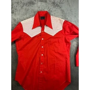 Sears RED Western Wear Cowboy Mens Long Sleeve Shirt 16.5 - 34 - Vintage 1970s - Picture 1 of 11
