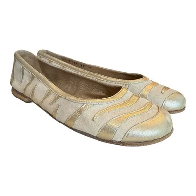 TARYN Rose Leather Ballet Flats Gold Beige Wavy Metallic Pattern EU 40 US  9/9.5 - Image 1 of 4