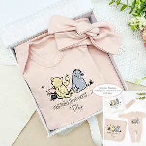Personalisiertes Hello There Pooh Bär rosa Korb Kleidung Geschenkset - Bild 1 von 2