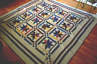 Edredón de algodón retazos hecho a mano 86" x 86" Foto 1 de 4