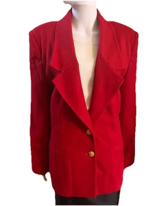 Oleg Cassini Red 100% Wool Blazer Size 16 Gold Buttons Vintage 80’s Bust 44” EUC - Picture 1 of 10