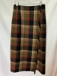 Eddie Bauer Plaid Wool Blend Blanket Wrap Skirt Fringe Size 14 Style ID 1241 - Picture 1 of 6