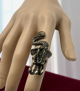 Dragon Statement Ring Gold Tone Size 5.5 Gothic Style Mystical Fantasy Jewelry - Picture 1 of 8