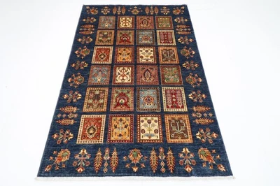4 x 6 ft Oriental Blue Area Rug Afghan Hand Knotted Veg dye Wool Kids Room Rug - Image 1 of 4