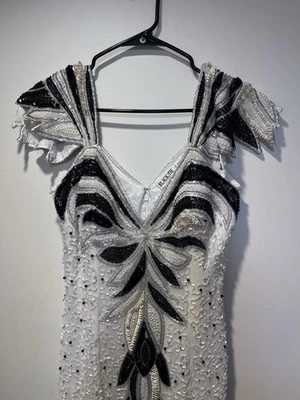 复古串珠 100% 真丝礼服连衣裙黑色领带 He-Ro — 第 1/4 张图片