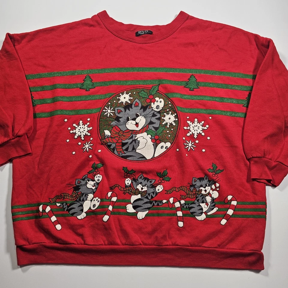 Sudadera vintage para mujer variedad Navidad gato manga 3/4 talla grande AOP  Foto 1 de 4