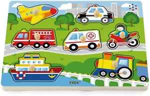 ,VIGA TOYS, Puzzle sonoro de 7 piezas - vehÃculos de madera, , VIG51274 - Imagen 1 de 1