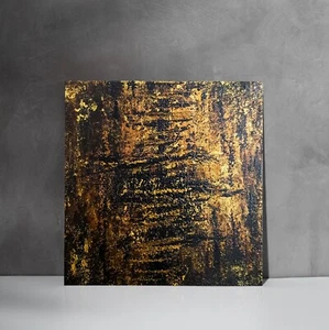 The Glimpse – 20 x 20 cm, Struktur-Acryl warme Töne & Gold Leinwand Keilrahmen - Bild 1 von 4