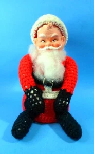 Vintage CROCHETED SANTA CLAUS FIGURINE w/ Plastic Face 9" Tall Christmas Kitsch - Picture 1 of 7
