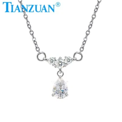 Collar Colgante Acero Inoxidable con Pera Moissanita Nadar en Agua de Mar Joyería Foto 1 de 4