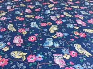 50cm x 25cm Wide Cath Kidston Little Owls on Navy Cotton Duck New Birds Floral - Picture 1 of 6