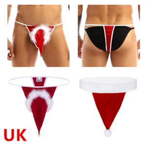 UK Mens Velvet Christmas Santa Hat Briefs Mini Bikini Sissy Lingerie Underwear - Picture 1 of 27