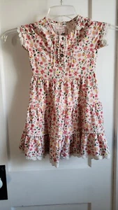 MANTARAY girls cotton laced trim floral print tiered 1/4 button dress age 4-5 - Picture 1 of 8