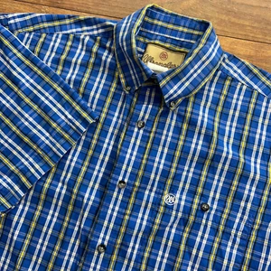 Wrangler Medium Uomo Blu Giallo Plaid Bottoni Manica Corta Western - Foto 1 di 8