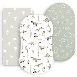 Bassinet Sheets 3 Pack GRSSDER 32x16x4 Ultra Soft Palm Trees and Dinosaur Prints - Picture 1 of 12