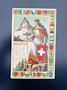 Postal litográfica en relieve - Helvetia - con escudo de armas de los cantones - 1913 - Imagen 1 de 2