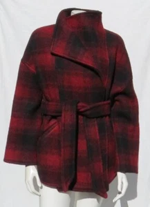 McGUIRE Women’s XS S Black Red Buffalo Plaid Cobain Belted Jacket Coat Washable - Picture 1 of 8