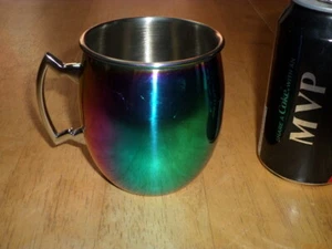 METALLIC RAINBOW COLOR PATTERN, STAINLESS STEEL METAL DRINK CUP, VINTAGE - Picture 1 of 10