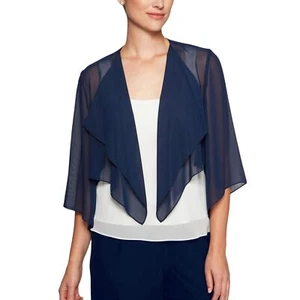 Alex Evenings Women's Short Bolero Shrug Jacket with 3/4 Sleeve, Navy, Large - Picture 1 of 2