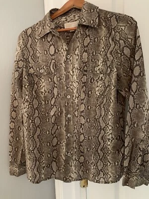 Michael Kors Shirt Women L Snakeskin Long Sleeve Collar Button Up  Blouse Brown - Image 1 of 4