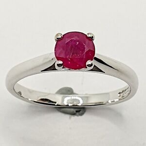 Pinky Ring 9ct Ruby 4 Claws Solitaire Band Ring White Gold Size K Hallmarked 