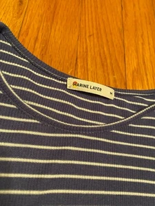 Marine Layer Women's Lexi Rib Crew Tee Top Blue Stripe 13690 MEDIUM - Picture 1 of 7