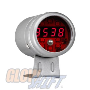 GlowShift Silver Digital Tachometer RPM w Red LEDs Adjustable Racing Shift Light - Picture 1 of 1