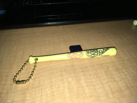 Vintage Detroit Tigers Louisville Slugger Mini Plastic Bat With Chain Cover