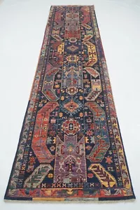 3 x 12 ft Navy Blue Samarkand Afghan Hand knotted Transitional Runner Rug - Picture 1 of 16