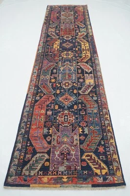 3 x 12 ft Navy Blue Samarkand Afghan Hand knotted Transitional Runner Rug - Image 1 of 4