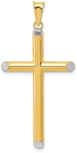 14k Gold with Rhodium-Plating 3-D Hollow Cross Pendant K3618 - Picture 1 of 3