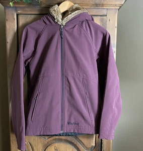 MARMOT Women’s Medium Maroon Zip Up Faux Fur Hooded Light Winter Jacket Coat - Picture 1 of 13