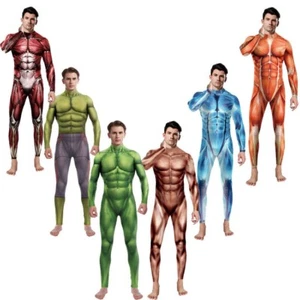 Cosplay Human Muscle Hulk Skeleton 3D Jumpsuit Halloween Superhero Bodysuit Set - Picture 1 of 17
