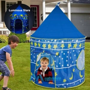 Blue Pop-up Tent Castle Foldable Children Play Tent w/ Luminous Stars for 3 Kids - Picture 1 of 18