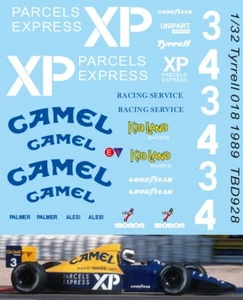 1/32 Slot Car Decals for Tyrrell 018 1989 Decal TBD928 - Picture 1 of 1